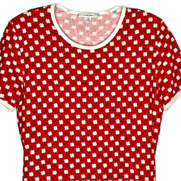 Carven Plaid & Clover Short Sleeved 100% Cotton Mini Dress - Red/White/Blue - S - Picture 4 of 10